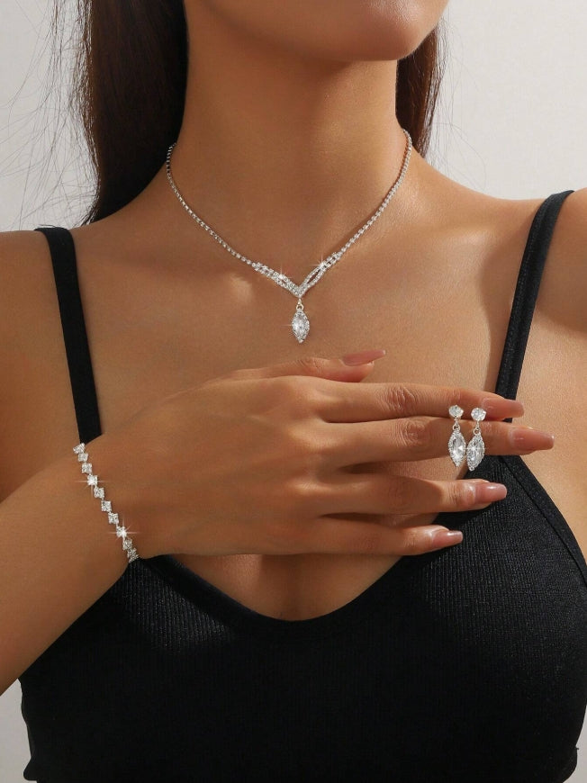 Set Diamond - colier ,bratara ,cercei - Silver White